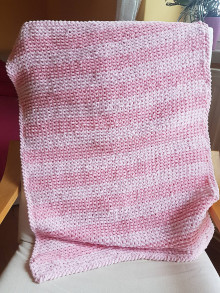 Detský textil - Ručně pletená žinylková deka pro miminko - pruhovaná  (Růžová) - 13055029_