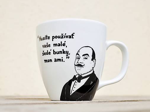  - Maľovaný hrnček - Hercule Poirot (400,350 ml - Malé šedé bunky) - 13063415_