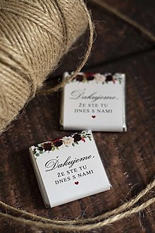 Darčeky pre svadobčanov - Svadobné čokoládky "Ďakujeme" - bordové kvety - 13063631_