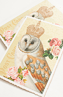 Papier - Pohľadnica "Vintage Owl King" - 13066141_