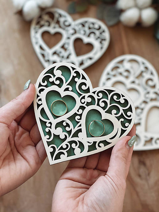 Prstene - Tanierik na obrúčky srdiečko ornament farebný - 13067909_