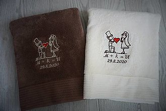 Úžitkový textil - Vyšívané bambusové osušky pre mladomanželov - 13068291_