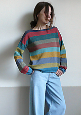 Svetre a kardigány - pásikový farebný pulover - 13069509_