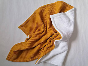 Detský textil - Detská obojstranná deka wafflovo-fleesová, horčicovo -biela (Žltá) - 13074488_