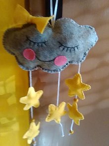 Detské doplnky - Mráčik - závesná dekorácia do detskej izbičky (sivý mráčik so žltými hviedzičkami) - 13076414_