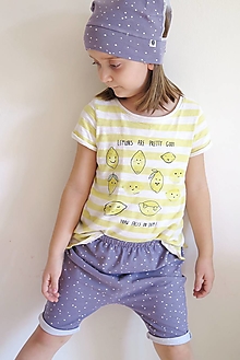 Detské oblečenie - kraťasy z biobavlny Bodky (fialové) - 13084188_