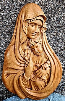 Dekorácie - Drevorezba Panna Mária a Ježiško - 13083012_