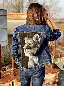 Bundy a kabáty - Ručne maľovaná bunda “Lioness” (denim) - 13080543_