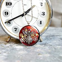 Náhrdelníky - Červený prívesok s anjelom, steampunkové náhrdelník - 13088018_