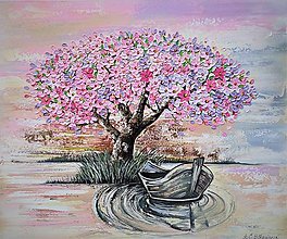 Obrazy - Rozkvitnutá čerešňa s loďkou - 13085925_