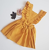 Detské oblečenie - Vtáča - dievčenské ľanové šaty s volánmi a mašľou (mango) - 13088716_