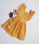 Detské oblečenie - Vtáča - dievčenské ľanové šaty s volánmi a mašľou (mango) - 13088717_