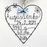 Tabuľky - meno s údajmi o narodení dieťatka (Svetlomodrá +čas) - 13092603_