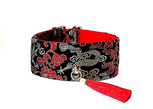 Pre zvieratá - Saténový obojok zlatý drak - 13092674_