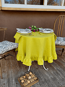Úžitkový textil - Okrúhly ľanový obrus Lemon Pie - 13093514_