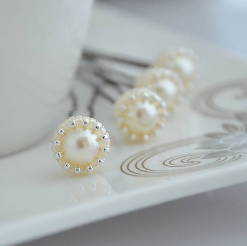 Svadobné vlásenky perlové (Cream Preciosa perla (s Ivory korálkami))
