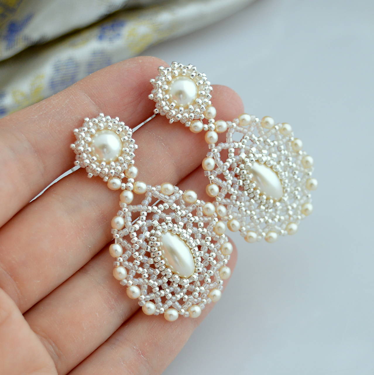 Čipkované perly - náušnice  (Ivory)