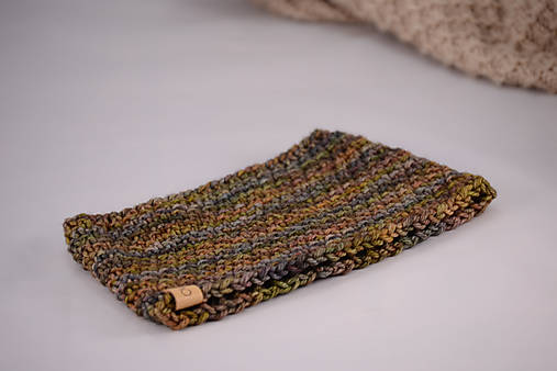 Čiapky, čelenky, klobúky - Športová vysoká čelenka ESCAPE unisex, na mieru, bezšvová, 100% merino (Zeleno-hnedá pestrá) - 13096435_