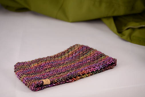 Čiapky, čelenky, klobúky - Športová vysoká čelenka ESCAPE unisex, na mieru, bezšvová, 100% merino (Fialovo-zelená pestrá) - 13096439_