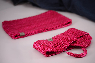 Čiapky, čelenky, klobúky - Športový set RUNNER unisex (čelenka a šálik), 100% merino (Ružová tmavá krikľavá) - 13096578_