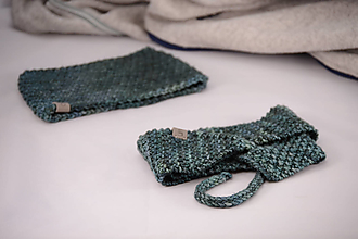 Čiapky, čelenky, klobúky - Športový set RUNNER unisex (čelenka a šálik), 100% merino (Modrozelená tmavá) - 13096597_