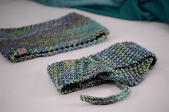 Čiapky, čelenky, klobúky - Športový set RUNNER unisex (čelenka a šálik), 100% merino (Tyrkysovo-fialová pestrá) - 13096603_