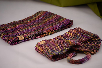 Čiapky, čelenky, klobúky - Športový set ESCAPE unisex (čelenka a šálik), 100% merino (Fialovo-zelená pestrá) - 13096694_