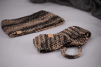 Čiapky, čelenky, klobúky - Športový set ESCAPE unisex (čelenka a šálik), 100% merino (Béžovo-šedá pestrá) - 13096696_