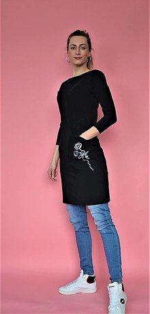 Blúzky a košele - Čierne tuniko-šaty z teplákoviny s vreckom - 13098499_