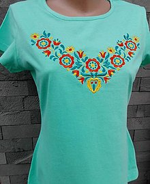 Topy, tričká, tielka - Dámske vyšívané tričko - Krakovany ornament - 13103109_