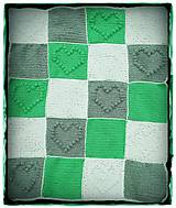 Detský textil - Srdiečková deka zelená-sivá-biela - 13100705_