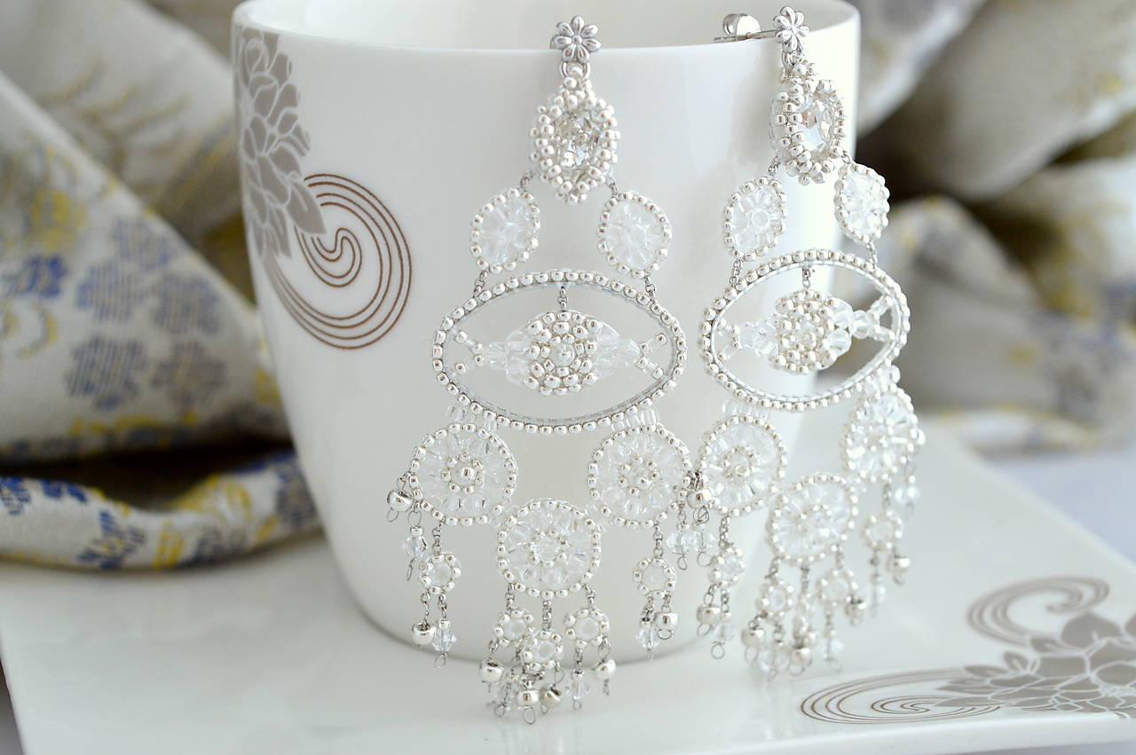 Svadobné trblietavé náušnice (Ag925 Rhodium)