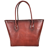 Kabelky - Dámska kožená SHOPPER kabelka, ručne tamponovaná a tieňovaná v bordovej farbe - 13105198_