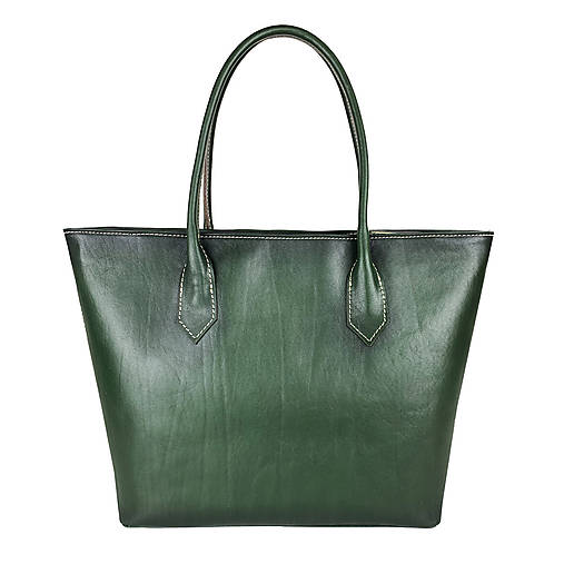 Kabelky - Dámska kožená SHOPPER kabelka, ručne tamponovaná a tieňovaná v zelenej farbe - 13104876_