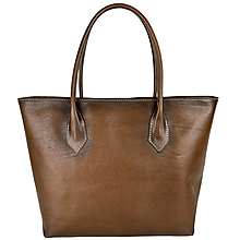 Kabelky - Dámska kožená SHOPPER kabelka, ručne tamponovaná a tieňovaná v hnedej farbe - 13105005_