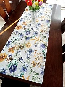 Úžitkový textil - obrus, štola modrooranzove kvety - 13107278_