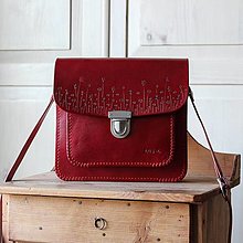 Kabelky - Kožená kabelka Floral satchel *Antique Red* - 13117554_