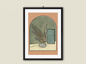 Grafika - Art Print| Plagát| Pohľad z okna a kvetinové zátišia - 13120835_