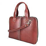Na notebook - Kožená kabelka/taška na notebook alebo dokumenty A4 v bordovej farbe, ručne tieňovaná - 13125429_