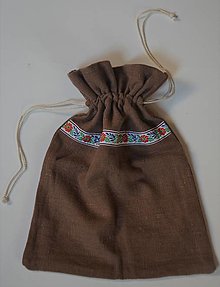 Úžitkový textil - Zero waste Ľanové vreckúško s podšívkou (Hnedé stuha - biela) - 13129984_