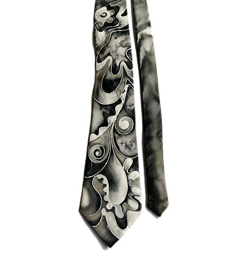 Maľovaná hodvábna kravata - čierno-biela