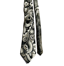 Pánske doplnky - Maľovaná hodvábna kravata - čierno-biela - 13135280_