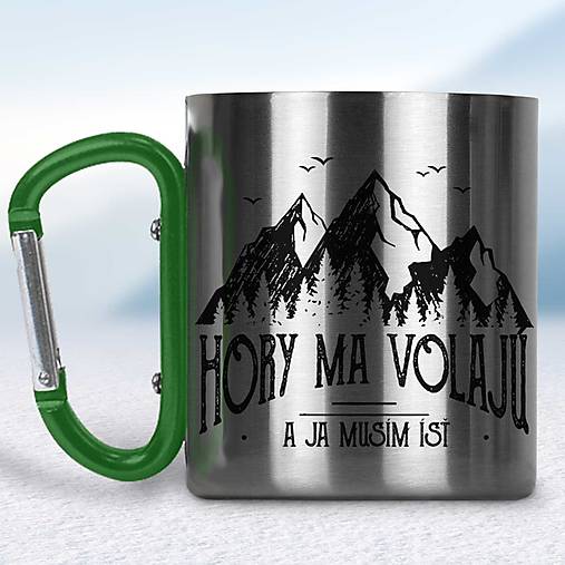 Nádoby - Kovový turistický hrnček s karabínkou - 13132216_