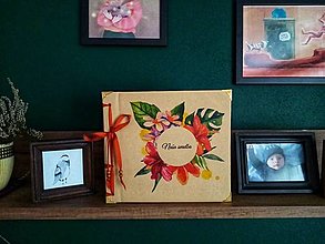 Papiernictvo - Fotoalbum klasický, papierový obal so štruktúrou plátna ginger farby s potlačou - 13134630_
