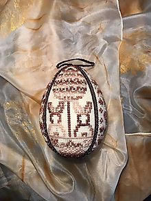 Dekorácie - Vajíčko veľkonočné vyšívané hnedý melír - 13144041_