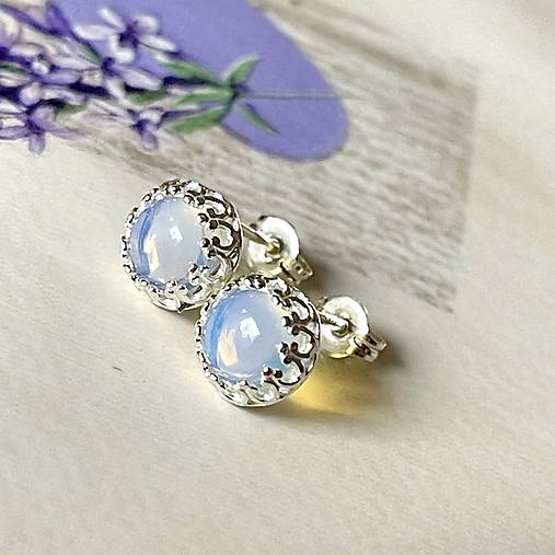 Filigree Opalite Mini Earrings AG925 / Strieborné náušnice s opalitom