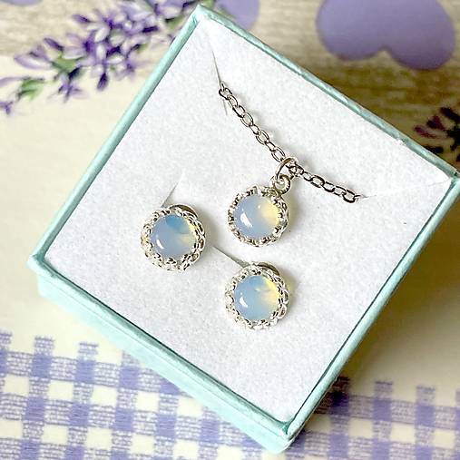 Filigree Opalite Mini Earrings AG925 / Strieborné náušnice s opalitom