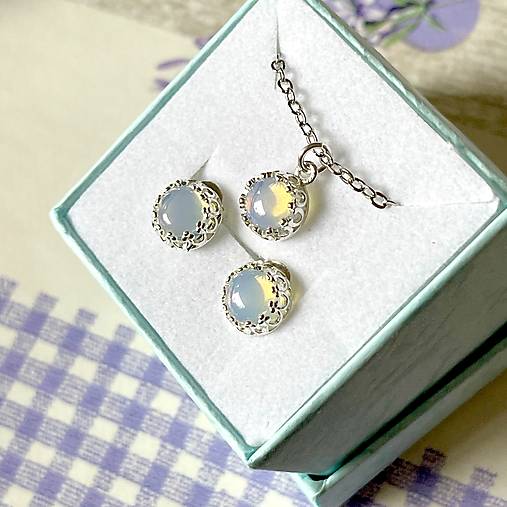 Filigree Opalite Mini Earrings AG925 / Strieborné náušnice s opalitom