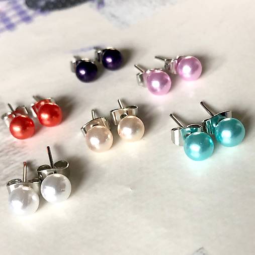  - Color Pearls Stud Earrings Stainless Steel / Mini náušnice s perličkami z ocele - 13149236_