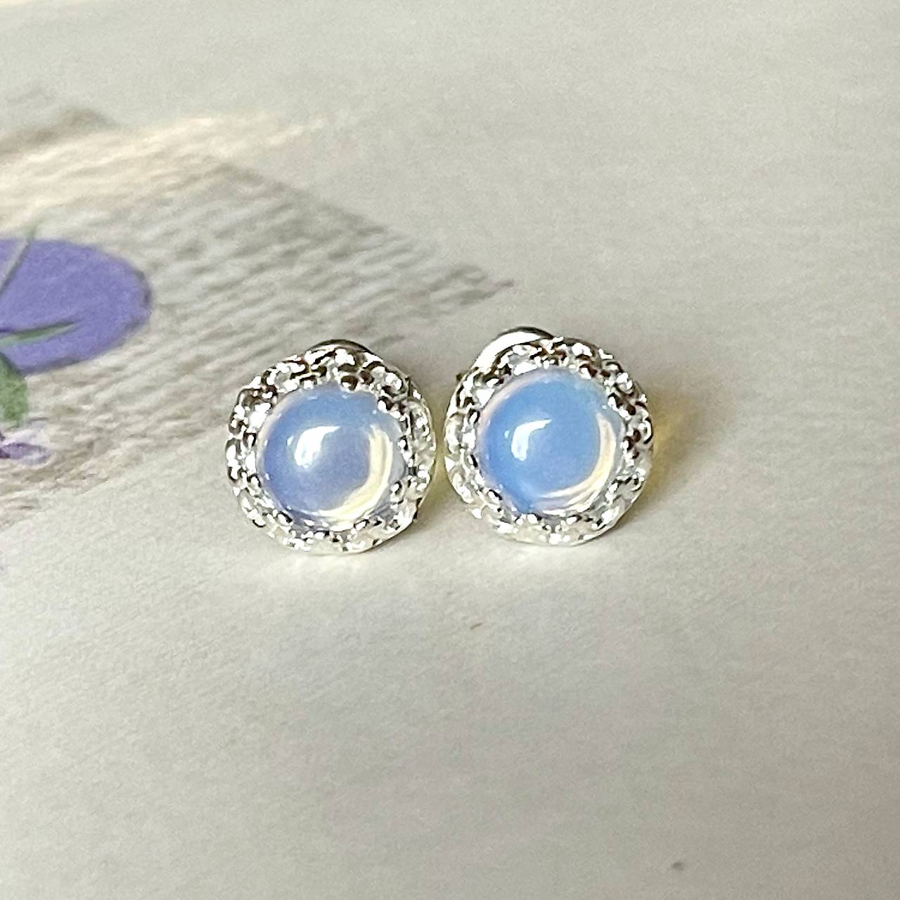 Filigree Opalite Mini Earrings AG925 / Strieborné náušnice s opalitom 